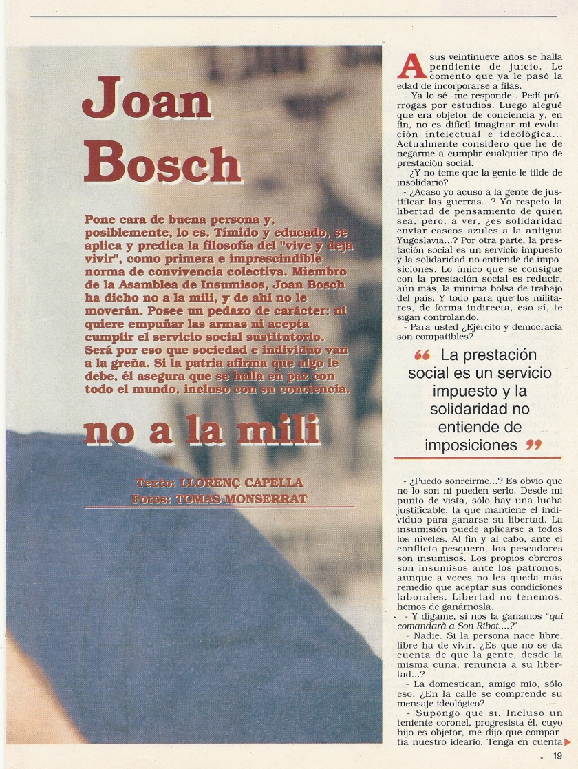 Entrevista a Joan Bosch al suplement Brisas de l'Última Hora (1995) - 2